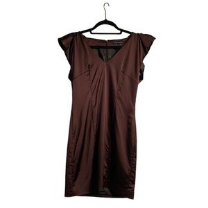 French Connection purple satin party dress with ruffle sleeves